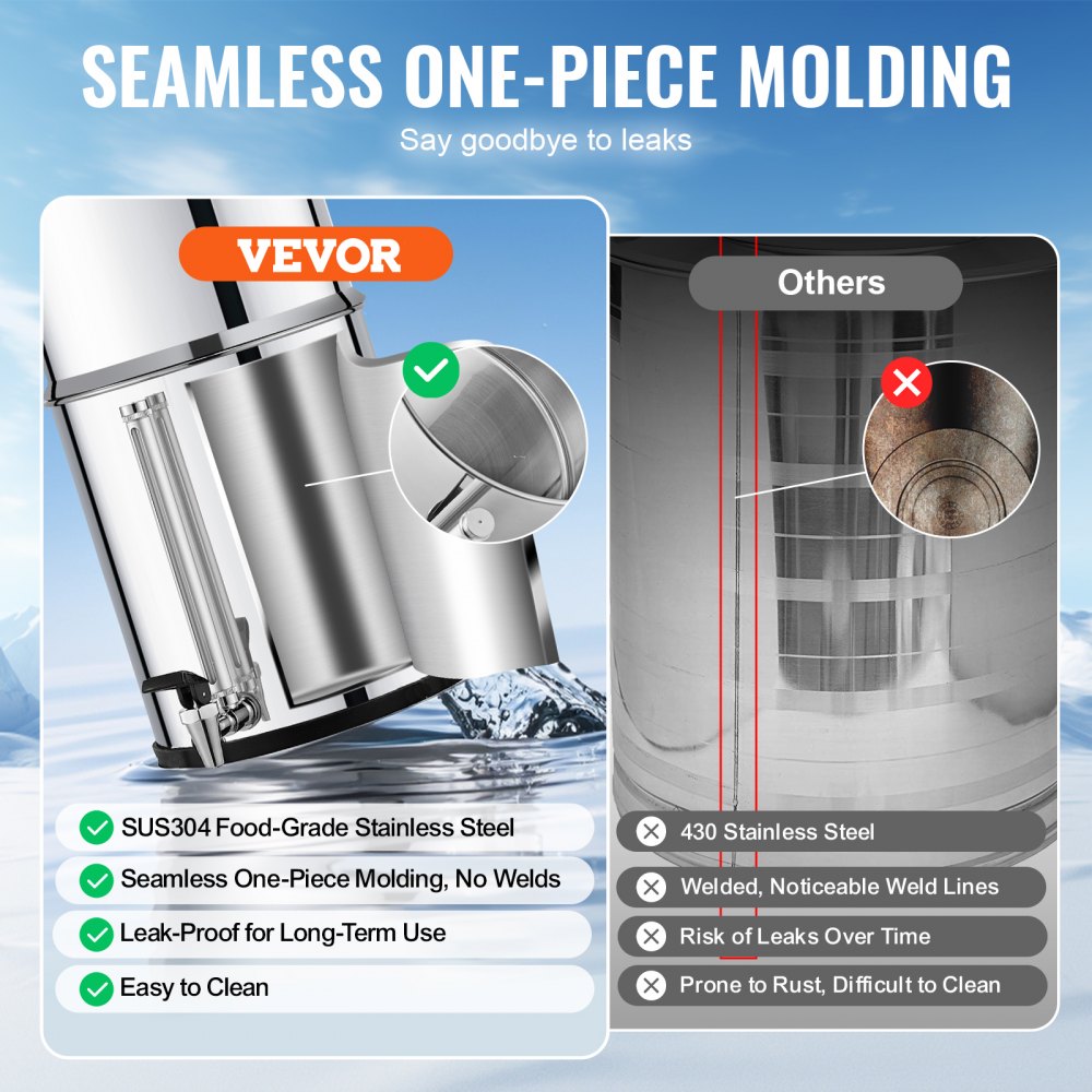 VEVOR Gravity-fed Water Filter System, 2.25G 304 Stainless-Steel Countertop Water Filtration System, Reduces Lead and up to 99% of Chlorine, with 2 Ceramic Carbon Filters, Water Level  Spigot, Stand