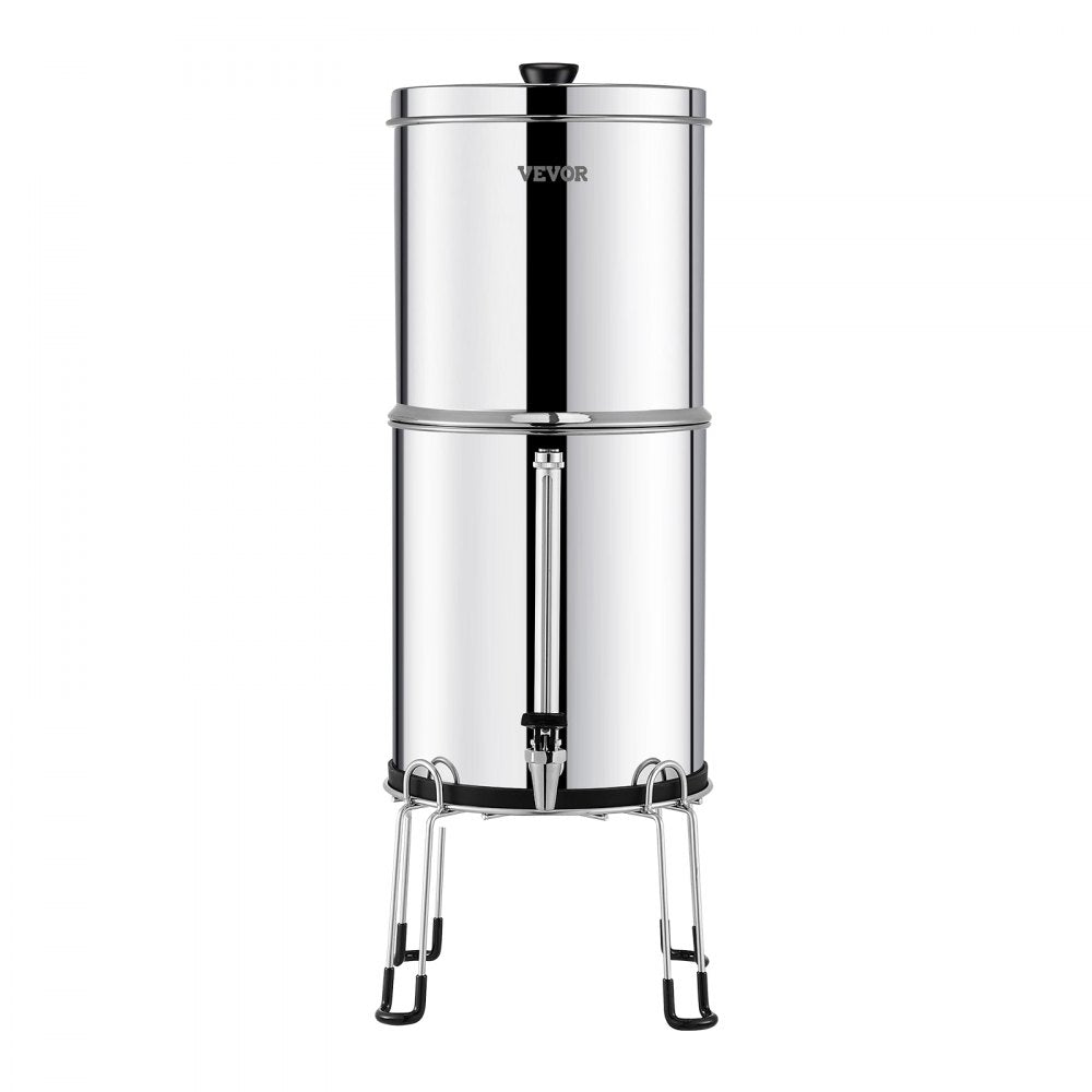 VEVOR Gravity-fed Water Filter System, 2.25G 304 Stainless-Steel Countertop Water Filtration System, Reduces Lead and up to 99% of Chlorine, with 2 Ceramic Carbon Filters, Water Level  Spigot, Stand