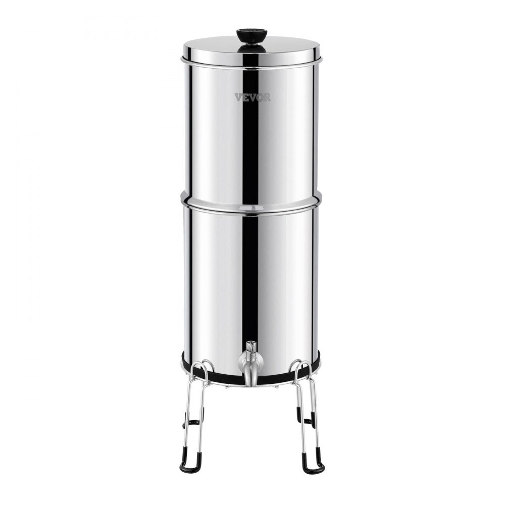 VEVOR Gravity-fed Water Filter System, 2.25G 304 Stainless-Steel Countertop Water Filtration System, Reduces Lead and up to 99% of Chlorine, with 2 Carbon Filters/Spigot/Stand, for Home Camping RV
