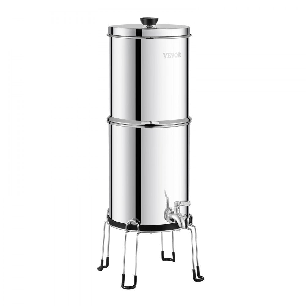 VEVOR Gravity-fed Water Filter System, 2.25G 304 Stainless-Steel Countertop Water Filtration System, Reduces Lead and up to 99% of Chlorine, with 2 Carbon Filters/Spigot/Stand, for Home Camping RV