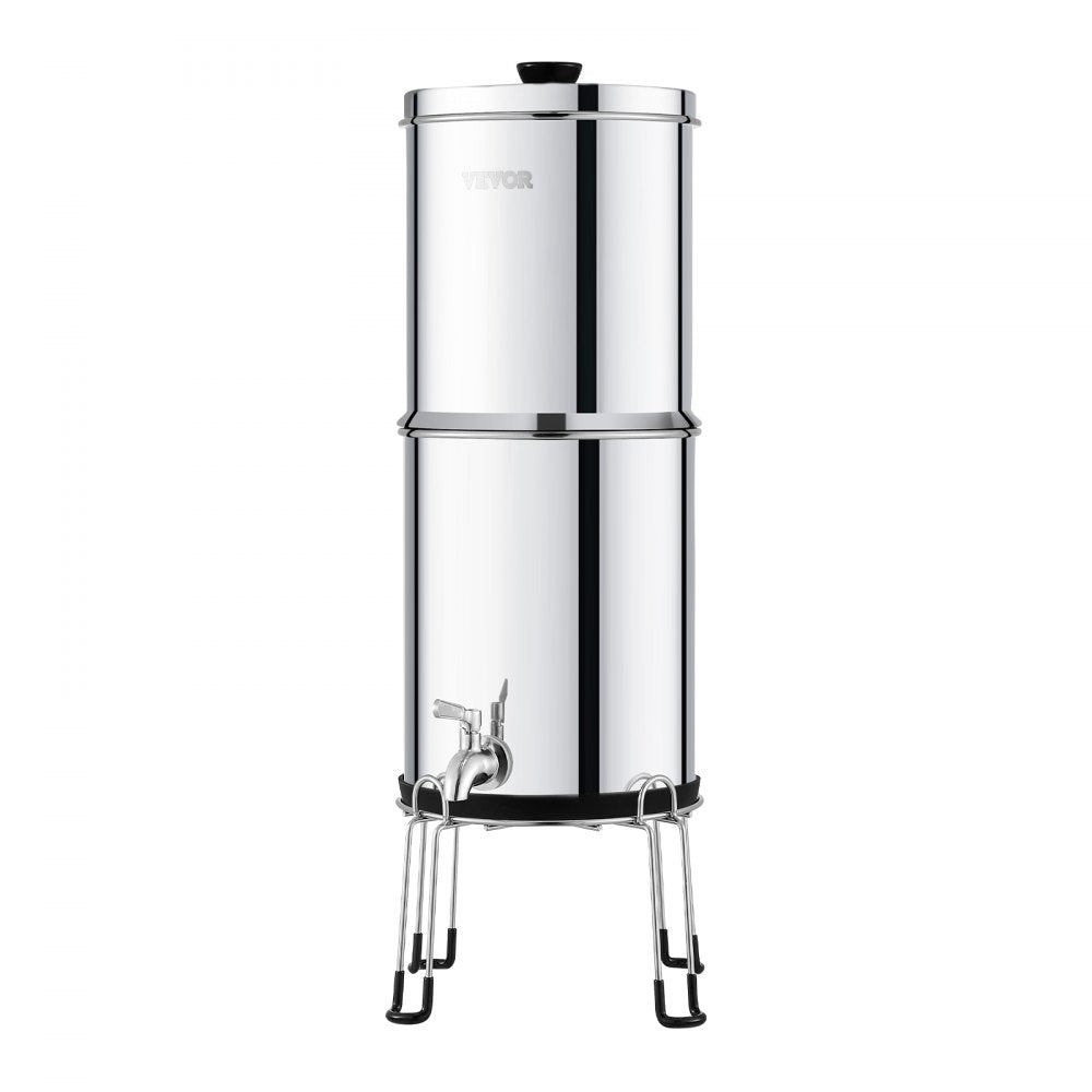 VEVOR Gravity-fed Water Filter System, 2.25G 304 Stainless-Steel Countertop Water Filtration System, Reduces Lead and up to 99% of Chlorine, with 2 Ceramic Carbon Filters, Spigot, and Stand