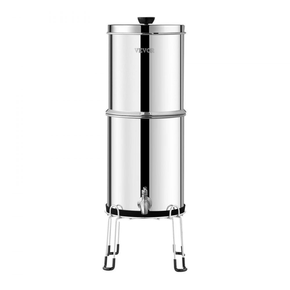 VEVOR Gravity-fed Water Filter System, 2.25G 304 Stainless-Steel Countertop Water Filtration System, Reduces Lead and up to 99% of Chlorine, with 2 Ceramic Carbon Filters, Spigot, and Stand