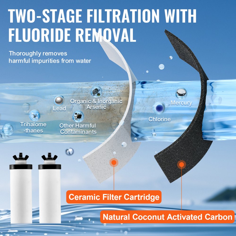 VEVOR Water Filters Replacement, Purification Elements, Ceramic Replacement Filters, Easy to Replace Water Filter, Gravity Water Filter System, Compatible with Most Brands, Pack of 2, White