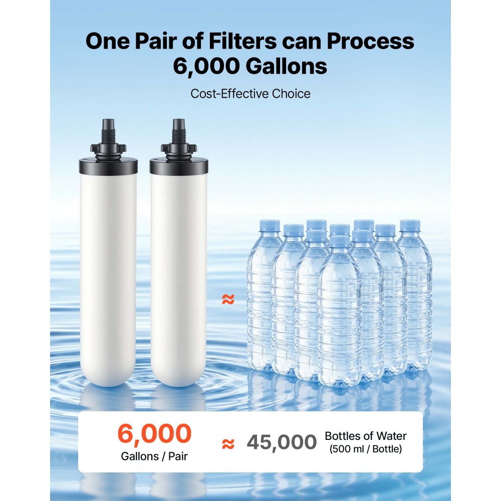 VEVOR Gravity-fed Water Filter System, 3G 304 Stainless-Steel Countertop Water Filtration System, Reduces Lead and up to 99% of Chlorine, with 2 Ceramic Carbon Filters, and Spigot, for Home Camping RV