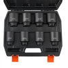 VEVOR Axle Nut Impact Socket Set, 1/2" Drive Deep 6-Point 8-Piece SAE Spindle Nut Socket Set, CR-MO Heat Treated Large Socket Set with Storage Case, for Auto Repair, Removing or Installing Axle Nuts