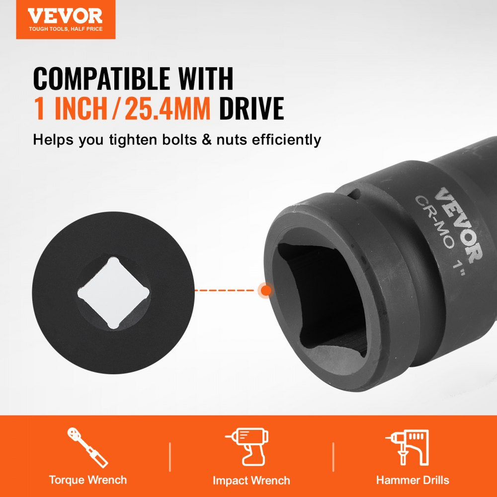 VEVOR Axle Nut Impact Socket Set, 1" Drive 6-Point 9-Piece SAE Spindle Nut Socket Set, CR-MO Heat Treated Large Socket Set with Storage Case, for Auto Repair, Removing or Installing Axle Nuts