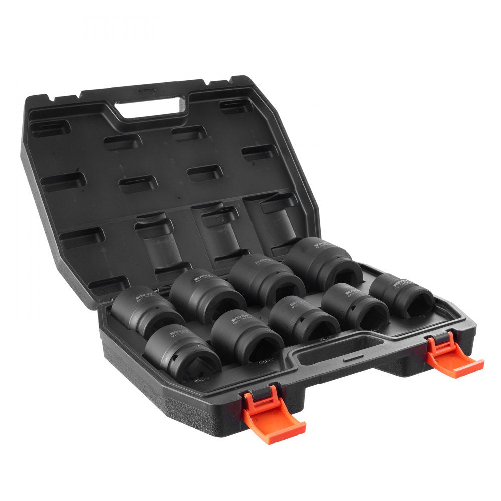 VEVOR Axle Nut Impact Socket Set, 1" Drive 6-Point 9-Piece SAE Spindle Nut Socket Set, CR-MO Heat Treated Large Socket Set with Storage Case, for Auto Repair, Removing or Installing Axle Nuts