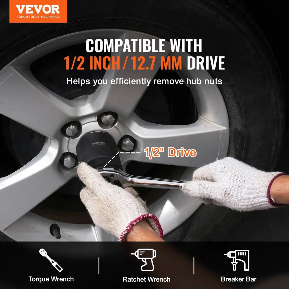 VEVOR Spindle Nut Socket Tool Kit, 1/2 inch Drive 6 Piece Axle Hub Nut Socket Set, for Toyota, Ford, 4WD Vehicles and GM Vehicles, with Storage Case, Axle Spindle Nut Retainers Remover