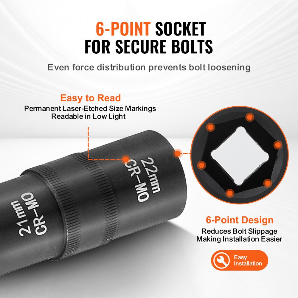 VEVOR Lug Nut Impact Socket Set, 1/2 inch Drive Metric and SAE 6-Point Flip Socket Set, 4 Total Lug Nut Sizes, CR-MO Steel Wheel Socket Set with Storage Case and Extension Bar, for Auto Repair