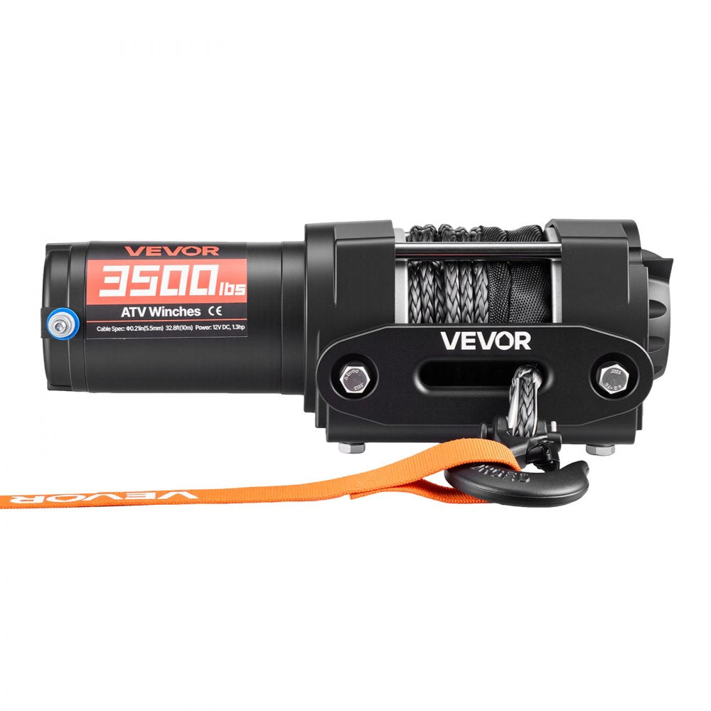 VEVOR 3500 lbs Electric Winch, 12V DC ATV/UTV Winch with Φ0.21 in x 32.8 ft Synthetic Rope & Wired Remote Control, IP55 Waterproof, Aluminum Housing Fairlead Mount Plate for Towing ATV, Black