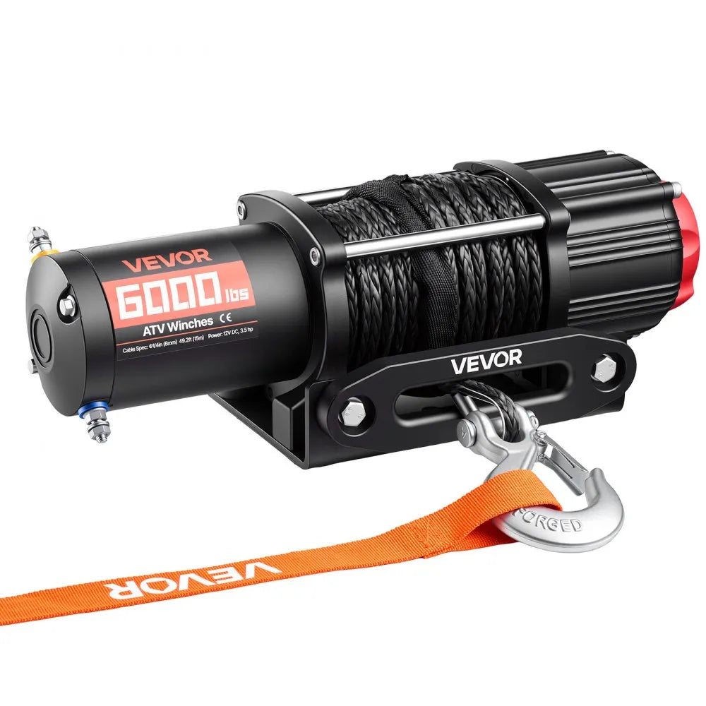 VEVOR 6000 lbs Electric Winch, 12V DC ATV/UTV Winch with Φ0.24 in x 49.2 ft Synthetic Rope, Wireless & Wired Remote Control, IP55 Waterproof, with Fairlead Mount Plate for Towing ATV UTV Off-Road