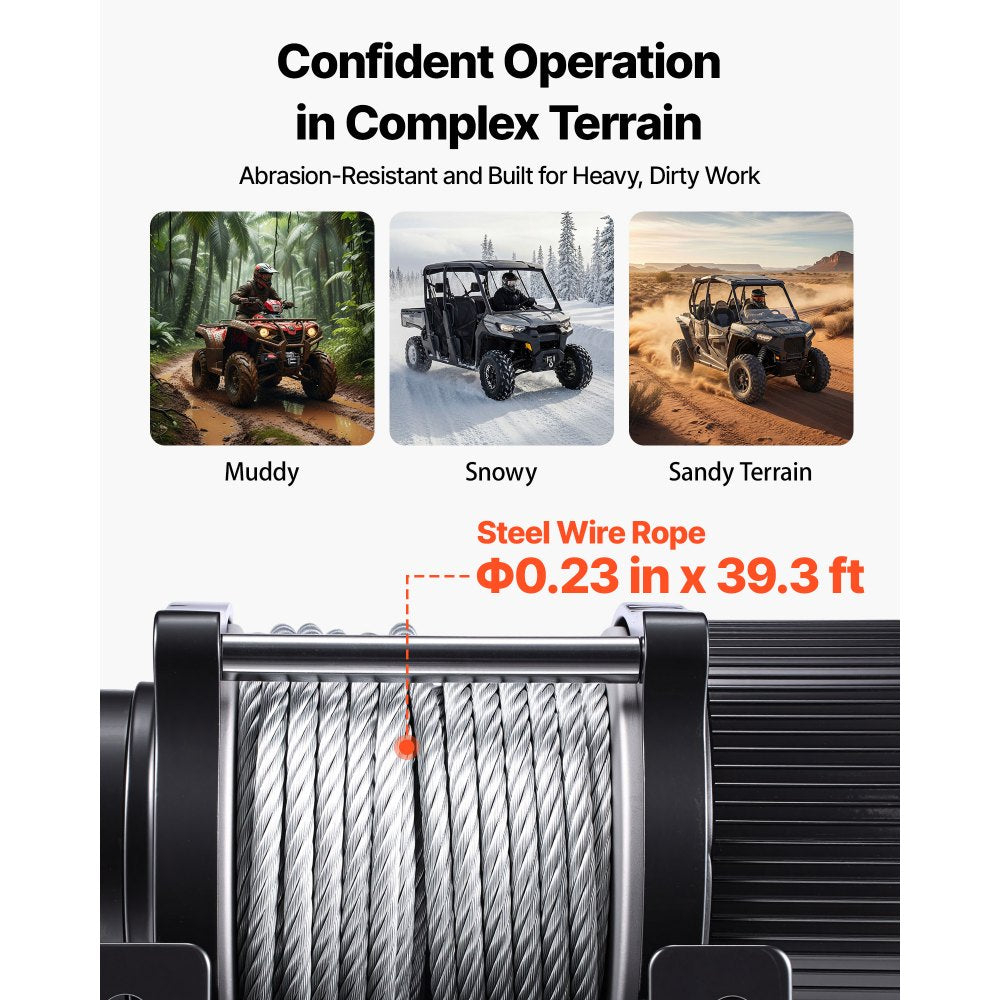 VEVOR 4500 lbs Electric Winch, 12V DC ATV/UTV Winch with Φ0.24 in x 39.4 ft Steel Wire Rope, Wireless & Wired Remote Control, IP54 Waterproof, Roller Fairlead Mount Plate for Towing ATV UTV Off-Road