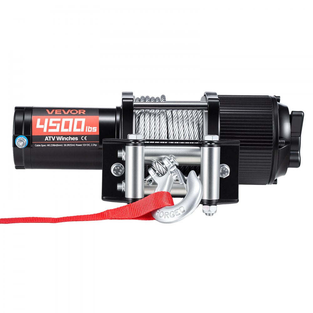 VEVOR 4500 lbs Electric Winch, 12V DC ATV/UTV Winch with Φ0.24 in x 39.4 ft Steel Wire Rope, Wireless & Wired Remote Control, IP54 Waterproof, Roller Fairlead Mount Plate for Towing ATV UTV Off-Road