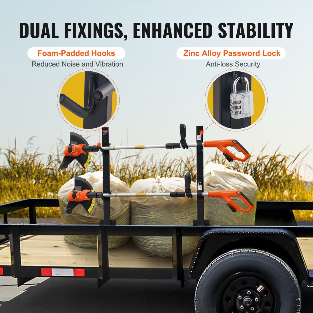 VEVOR Trimmer Rack, 2 Place Weeder Trimmer Rack, Trim Holder Trailer Rack Carrier with Zinc Alloy Password Lock, Mount On Landscape Truck Trailer Enclosed Trimmer Rack Weed Eater Racks, Pair
