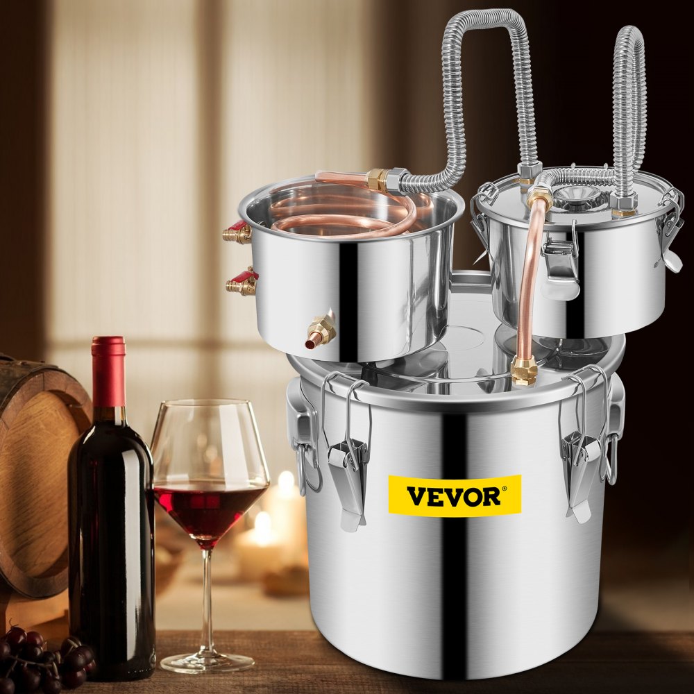 VEVOR Moonshine Still Distiller 3Gal 12L Stainless Steel Water Distiller Copper Tube with Circulating Pump Home Brewing Kit Build-in Thermometer for DIY Whisky Wine Brandy Spirits