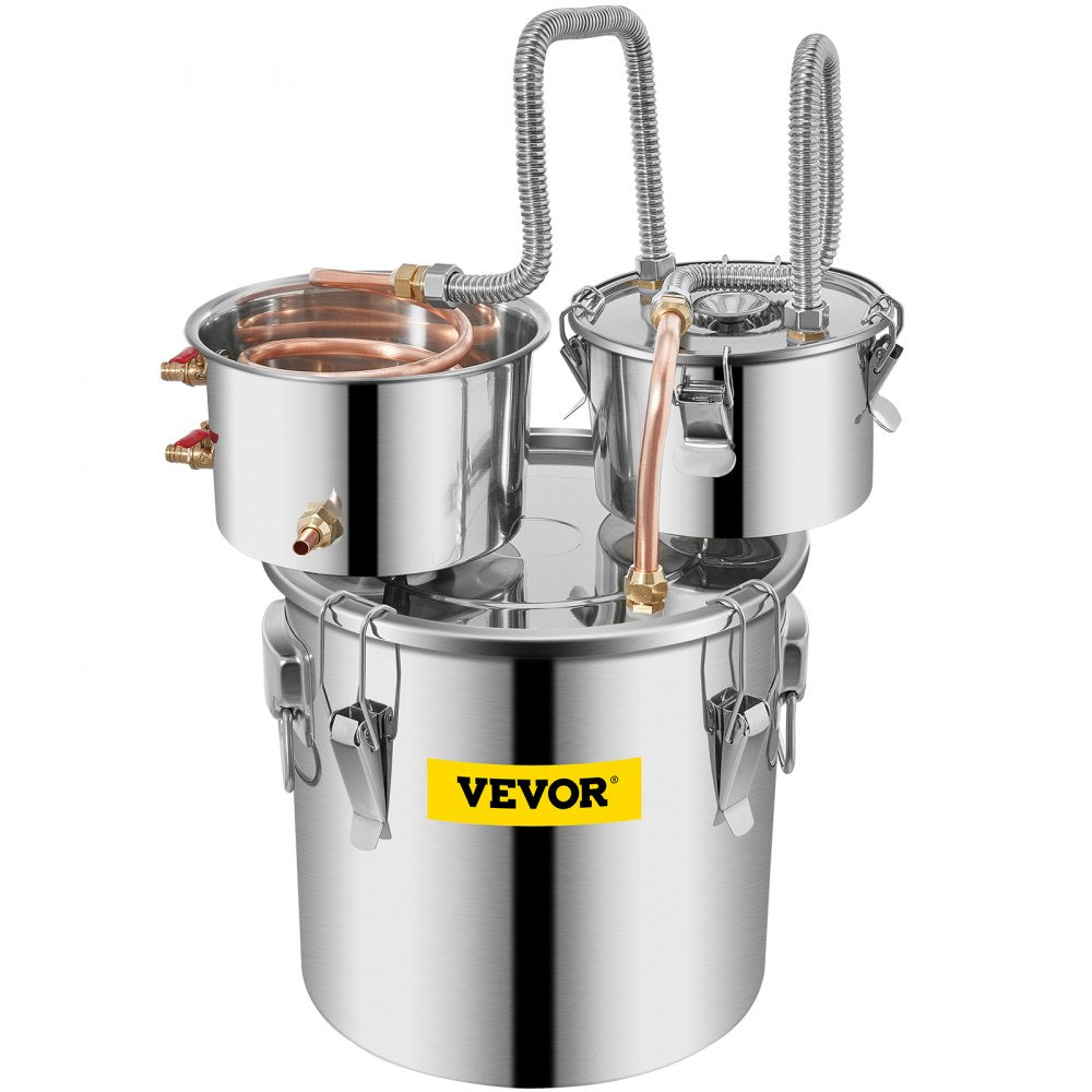 VEVOR Moonshine Still Distiller 3Gal 12L Stainless Steel Water Distiller Copper Tube with Circulating Pump Home Brewing Kit Build-in Thermometer for DIY Whisky Wine Brandy Spirits