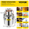 VEVOR Alcohol Still 3Gal/12L Stainless Steel Alcohol Distiller Copper Tube Home Brewing Kit Build-in Thermometer for DIY Whisky Wine Brandy, Silver