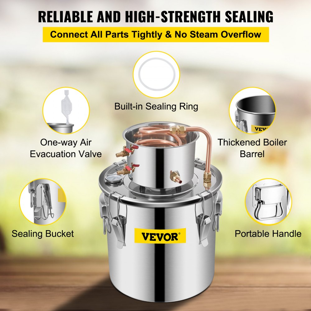 VEVOR Alcohol Still 5Gal/21L, Alcohol Distiller with Circulating Pump, Alcohol Still Copper Tube, Whiskey Distilling Kit with Build-In Thermometer, Whiskey Making Kit for DIY Alcohol, Stainless Steel