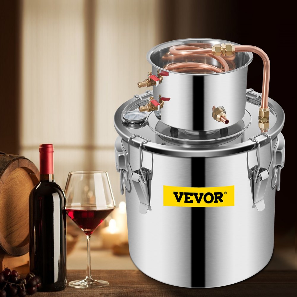 VEVOR Alcohol Still 5Gal/21L, Alcohol Distiller with Circulating Pump, Alcohol Still Copper Tube, Whiskey Distilling Kit with Build-In Thermometer, Whiskey Making Kit for DIY Alcohol, Stainless Steel