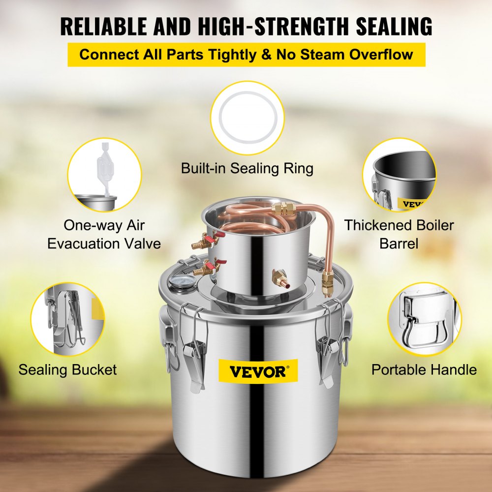 VEVOR Alcohol Still 9.6Gal/38L, Alcohol Distiller with Circulating Pump, Alcohol Still Copper Tube, Whiskey Distilling Kit with Build-In Thermometer, Whiskey Making Kit for DIY Alcohol, Stainless Stee