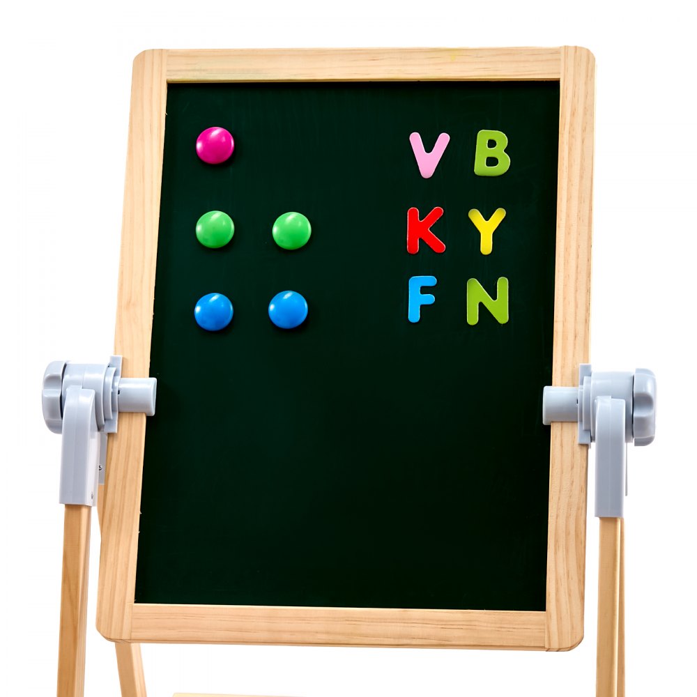 VEVOR Art Easel for Kids, 2-in-1 Wooden Double-Sided Kid's Art Easel with Magnetic Whiteboard & Chalkboard, Adjustable Standing Rotatable Foldable Drawing Board with Painting Accessories for Boy Girl
