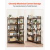 VEVOR 5 Tier Corner Bookshelf with 4 Hooks, 65.4" Tall Corner Bookcase with Heavy Duty Metal Frame & Wooden Shelves, Industrial L Shaped Corner Display Shelf for Bedroom, Living Room, Office