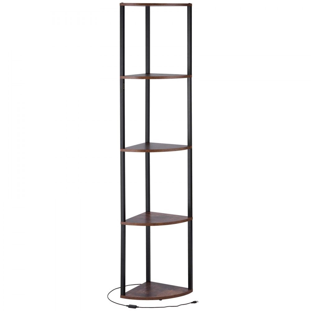 VEVOR 5 Tier Corner Shelf with LED Light, 64" Tall Corner Bookshelf with Storage Shelves for Collectibles, Display Shelf with Multi-color Lights Controlled Via RC/APP for Bedroom, Living Room, Office