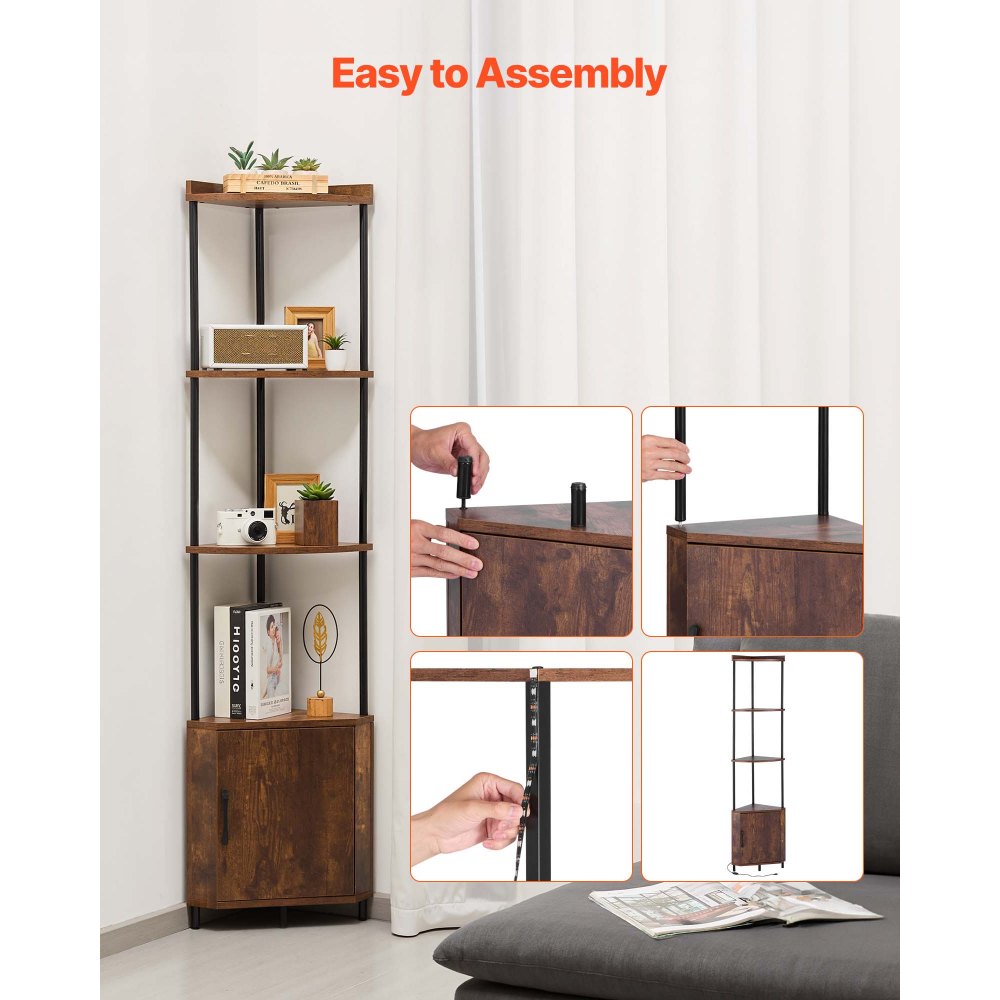 VEVOR 5 Tier Corner Shelf with LED Light, 65.4" Tall Corner Bookshelf with Storage Cabinet, Display Shelf with Multi-color Lights Controlled Via RC/APP for Bedroom, Living Room, Office
