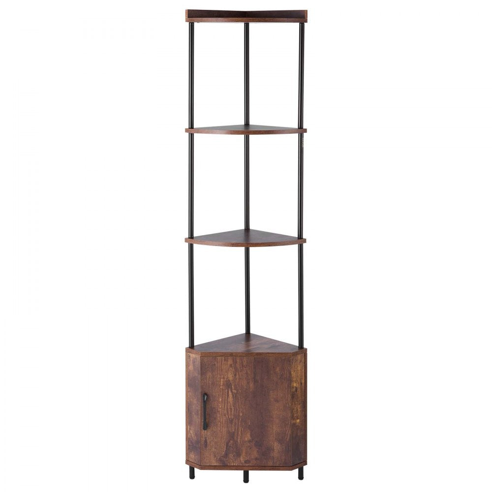 VEVOR 5 Tier Corner Shelf with LED Light, 65.4" Tall Corner Bookshelf with Storage Cabinet, Display Shelf with Multi-color Lights Controlled Via RC/APP for Bedroom, Living Room, Office