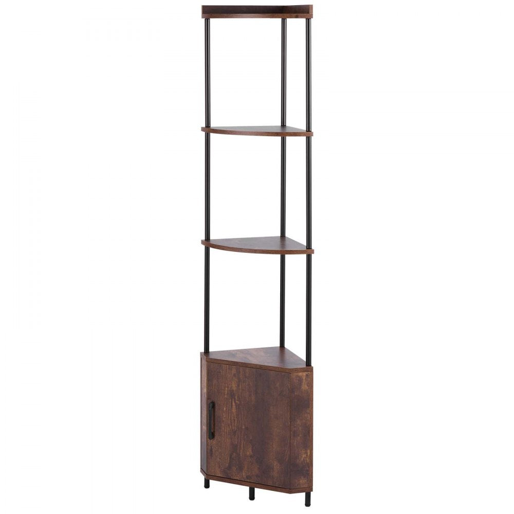 VEVOR 5 Tier Corner Shelf with LED Light, 65.4" Tall Corner Bookshelf with Storage Cabinet, Display Shelf with Multi-color Lights Controlled Via RC/APP for Bedroom, Living Room, Office