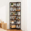 VEVOR 7 Tier Corner Bookshelf, 79" Tall Corner Bookcase with Heavy Duty Metal Frame & Wooden Shelves, Industrial Reversible L Shaped Corner Display Shelf for Bedroom, Living Room, Office