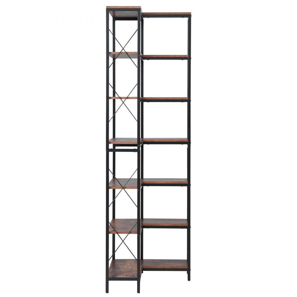 VEVOR 7 Tier Corner Bookshelf, 79" Tall Corner Bookcase with Heavy Duty Metal Frame & Wooden Shelves, Industrial Reversible L Shaped Corner Display Shelf for Bedroom, Living Room, Office