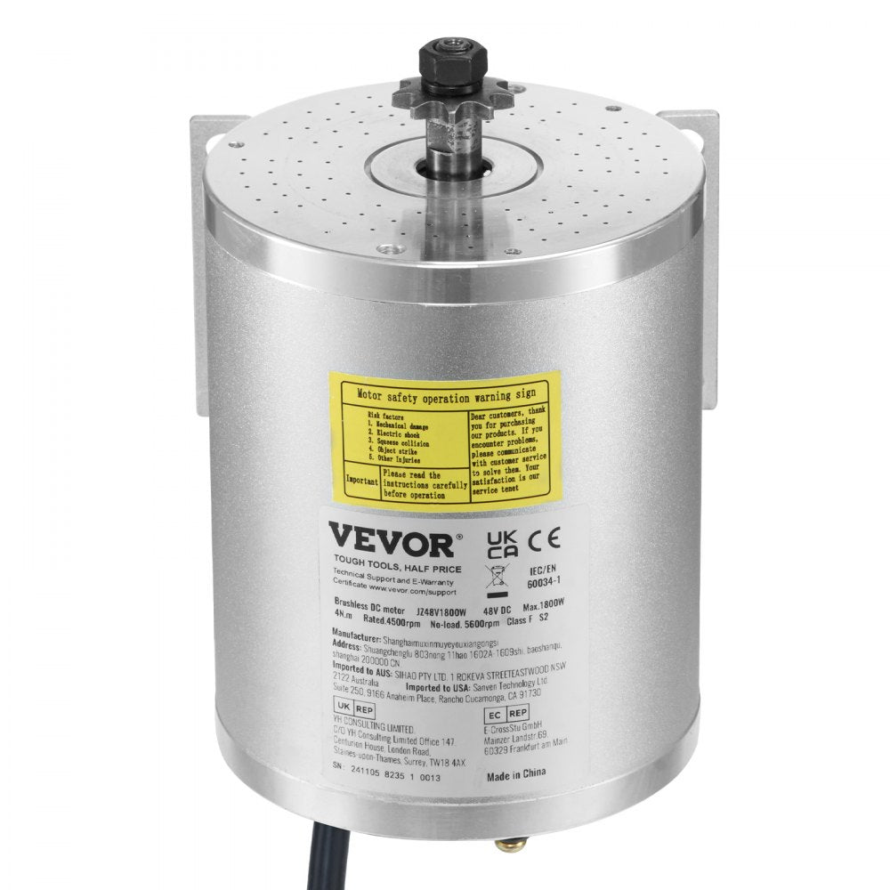 VEVOR 1800W Electric Brushless DC Motor Kit - 48V 4500rpm Motor with Upgraded Speed Controller and Foot Pedal Throttle Kit for Go Karts E-Bike Motorcycle Scooter DIY