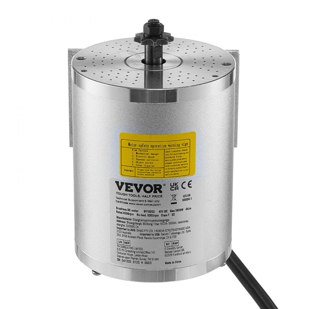 VEVOR 1800W Electric Brushless DC Motor, 48V 4500rpm Go Kart Electric Motor, Electric Dirt Bike Motor Engine for E-Bike Motorcycle Scooter DIY