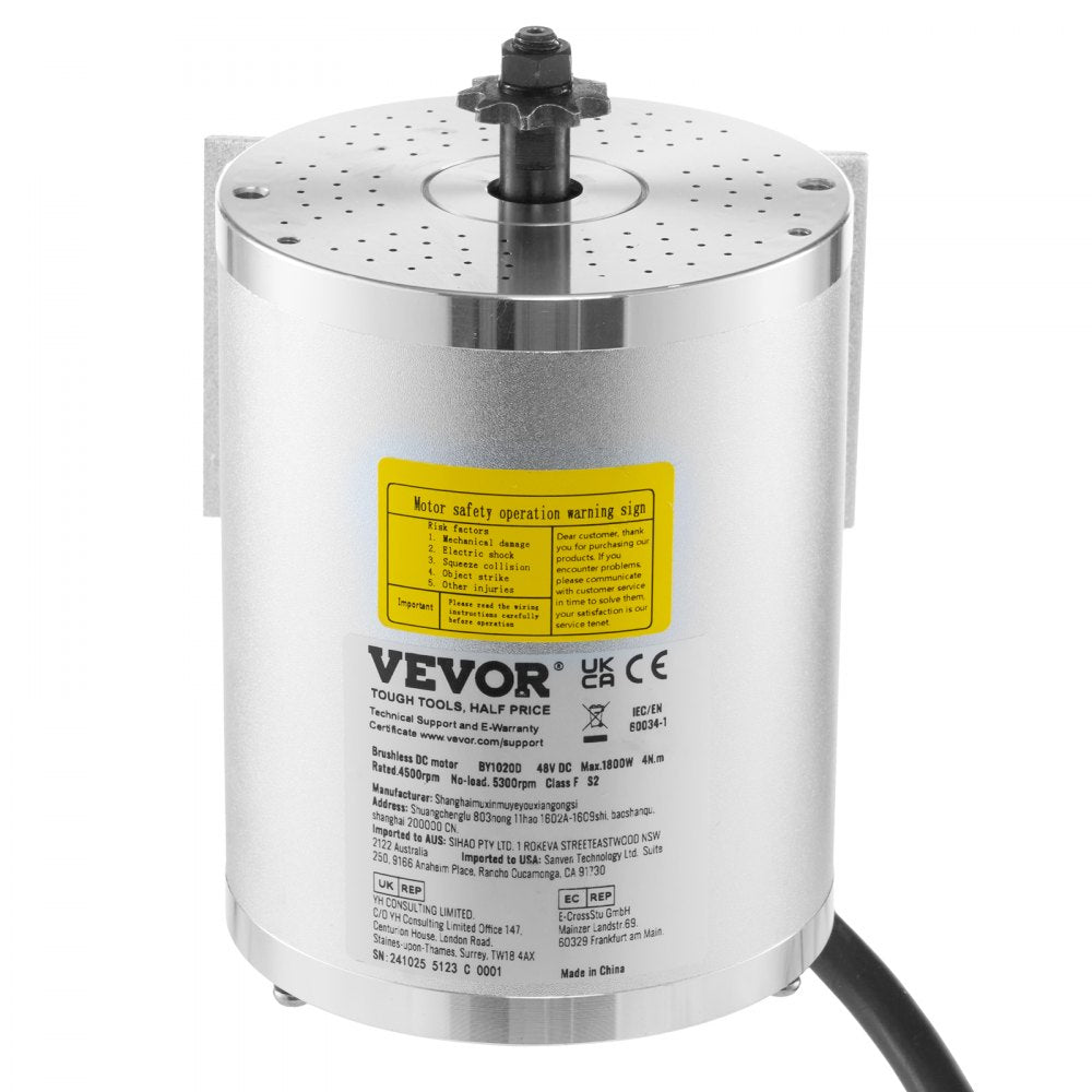 VEVOR 1800W Electric Brushless DC Motor Kit - 48V 4500rpm Motor with Upgraded Speed Controller, Foot Pedal and Throttle Grip Kit for Go Karts E-Bike Motorcycle Scooter
