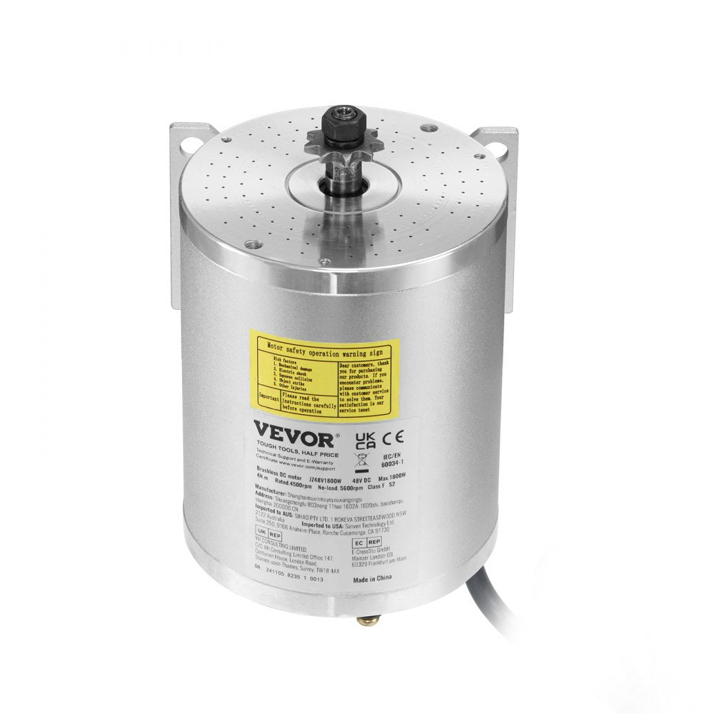 VEVOR 1800W Electric Brushless DC Motor Kit - 48V 4500rpm Motor with Upgraded Speed Controller for Go Karts E-Bike Motorcycle Scooter