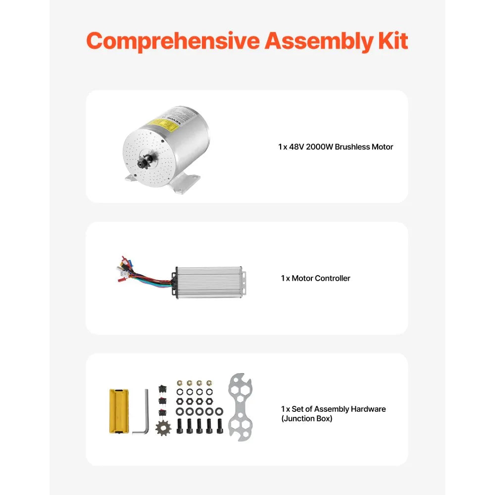VEVOR 2000W Electric Brushless DC Motor Kit - 48V 4300rpm Motor with Upgraded Speed Controller for Go Karts E-Bike Motorcycle Scooter