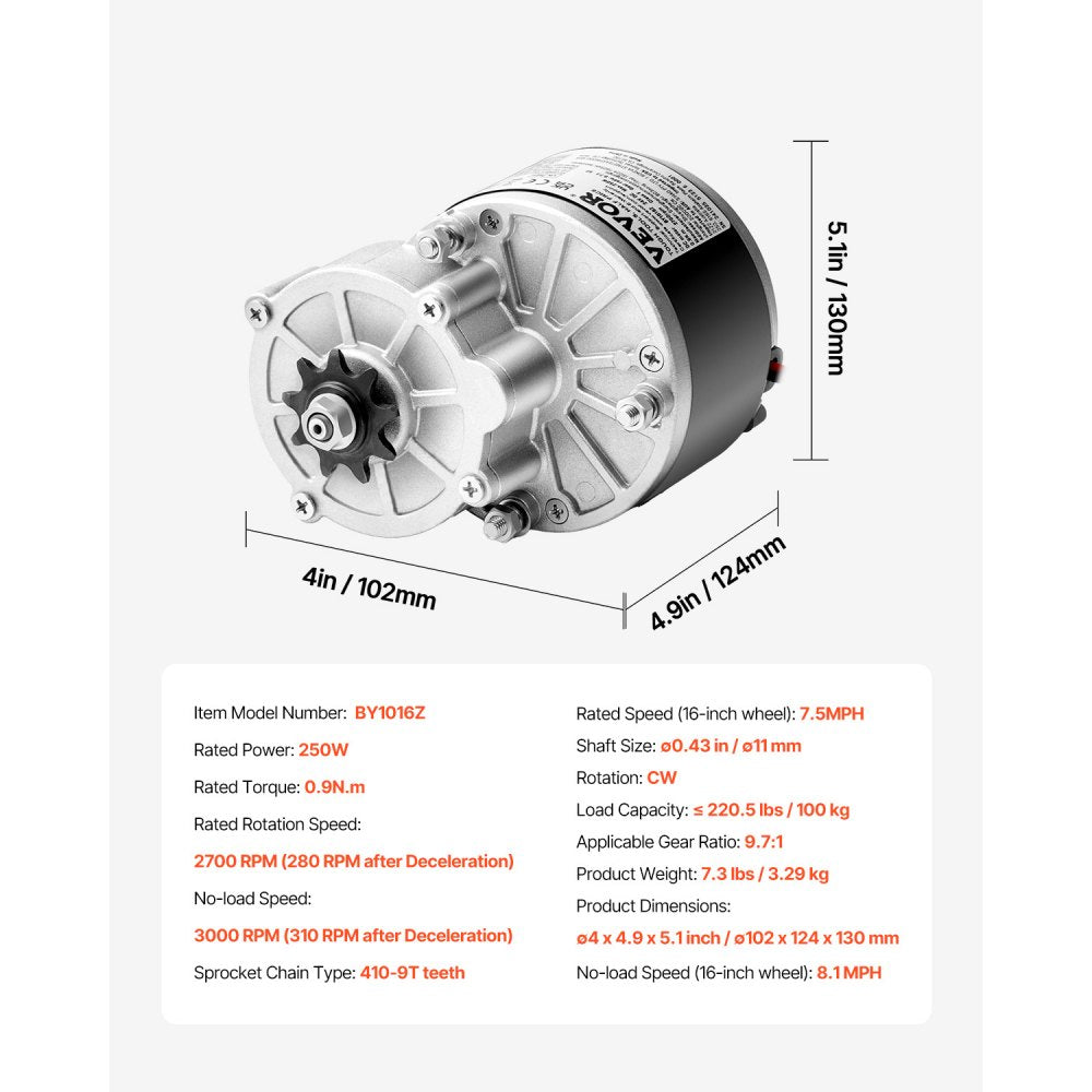 VEVOR 250W Electric Powerful DC Motor Kit - 24V 2700rpm Brushed Motor with Upgraded Speed Controller, Throttle Grip Kit for Go Karts E-Bike Motorcycle Scooter
