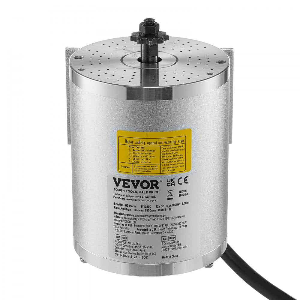VEVOR 3000W Electric Brushless DC Motor, 72V 4900rpm Go Kart Electric Motor, Electric Dirt Bike Motor Engine for E-Bike Motorcycle Scooter DIY