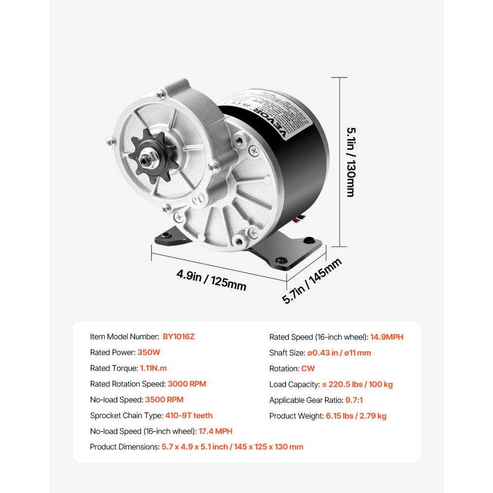 VEVOR 350W Electric Powerful DC Motor, 24V 3000rpm Go Kart Electric Brushed Motor, Electric Dirt Bike Motor Engine for E-Bike Motorcycle Scooter DIY