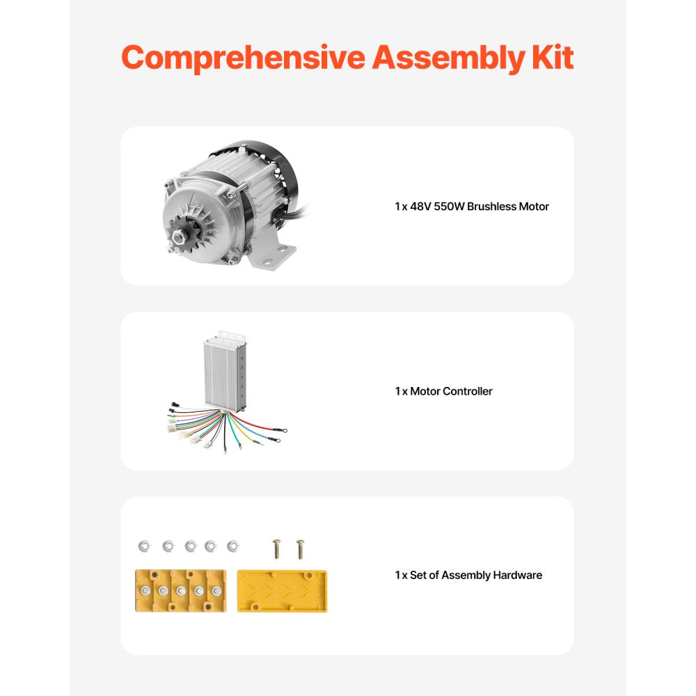VEVOR 500W Electric Brushless DC Motor Kit - 48V 2700rpm Motor with Upgraded Speed Controller for Go Karts E-Bike Motorcycle Scooter