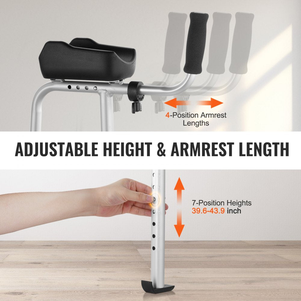 VEVOR 2 in 1 Folding Walker & Removable Armrests, Height Adjustable Foldable Walker with 5" Solid Wheels, Lightweight Aluminum | Front Wheeled Mobility Aid for Elderly Handicapped Disabled, 450 Pounds