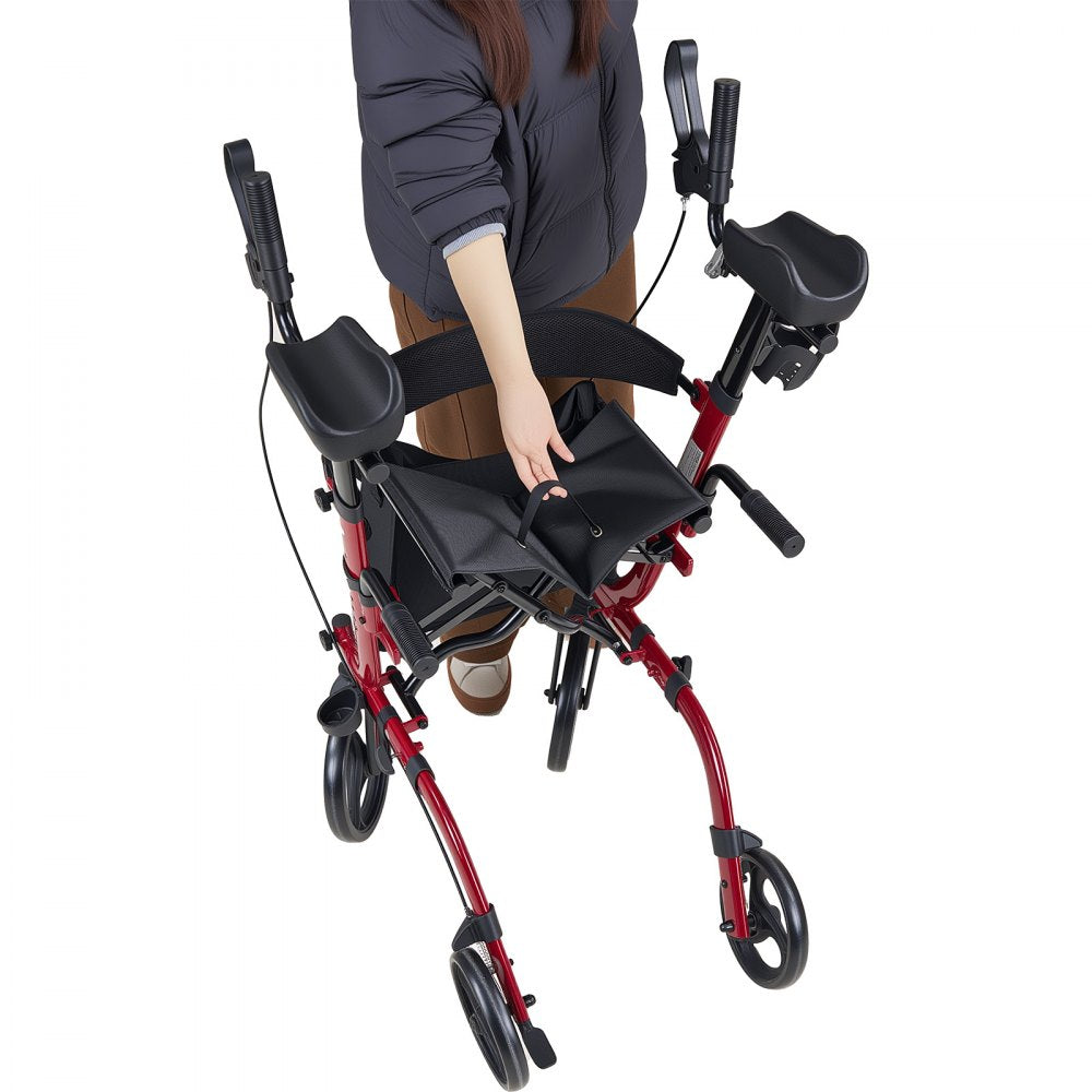 VEVOR Rollator Walker with Seat for Seniors, Foldable Rolling Walker, Lightweight Aluminum Mobility Walking Aid with PVC Solid Wheels, Adjustable Handle, Storage Bag, Cup/Cane Holder - Supports 300LBS
