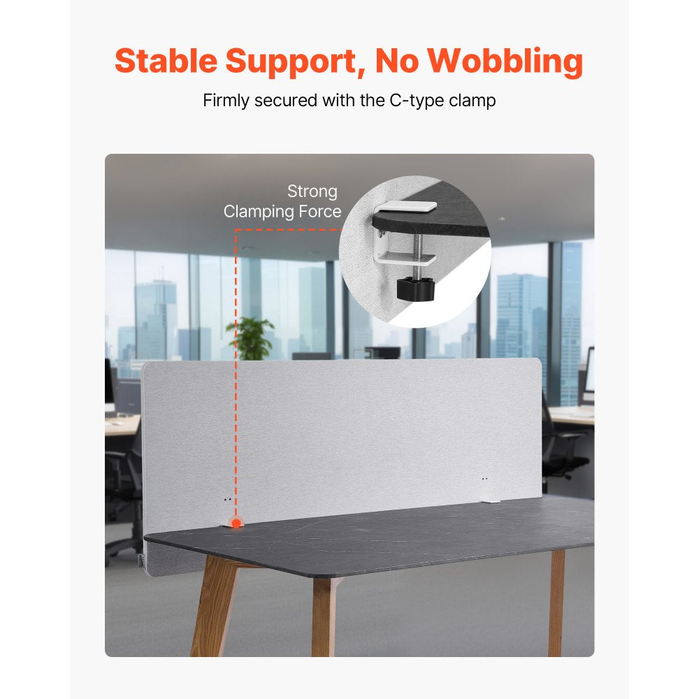 VEVOR Desk Divider Privacy Panel, 60" x 24" Clamp-on Office Desk Partition, PET Cubicle Partition Panel, Workstation Privacy Divider with 2 C-Type Clamps for Office, Sturdy Room, Library