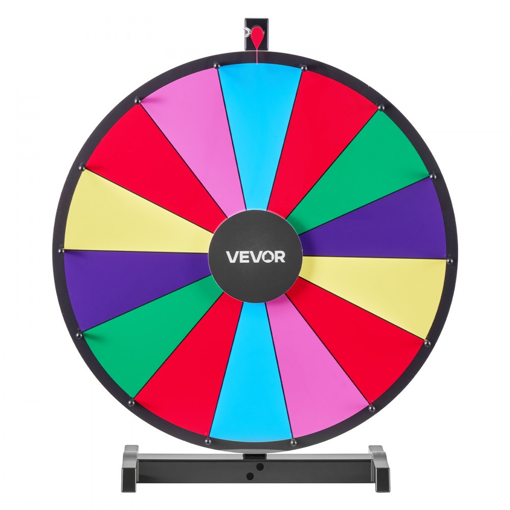 VEVOR 24 in Spinning Prize Wheel, 14 Slots Spinning Wheel with Stand, Tabletop Win Fortune Roulette with a Dry Erase and 2 Markers, 6 Colors, Easy Assembly, for Party Pub Trade Show Carnival Events