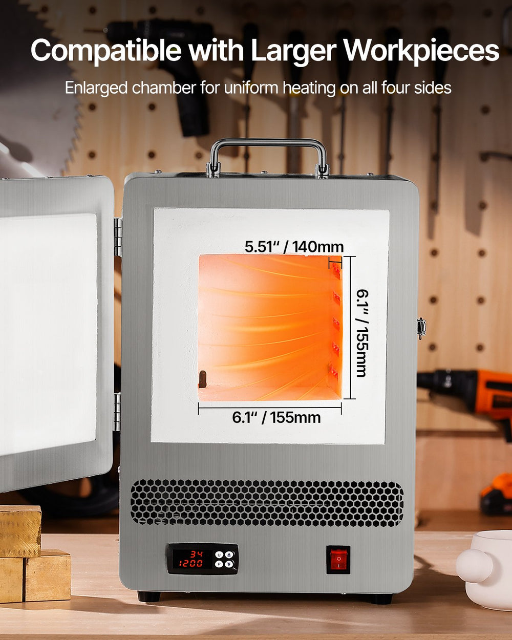 VEVOR Tabletop Kiln Melter, 1500W Electric Kiln, 2192℉ Max Temperature, Stainless Steel, Programmable Gold Melting Furnace for Wax Casting, Clay DIY, Metal Tempering, Glazing on Pottery, Silver