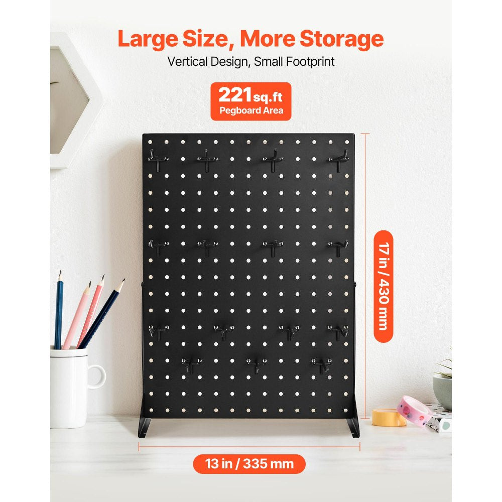 VEVOR Pegboard Display Stand, 17 x 13 Inch Tabletop Pegboard Display Stand with 30 Hooks, Thickened Cold-Rolled Steel Peg Board Panel for Grocery, Retail Store and Jewelry Shop, Black (2 PCS)