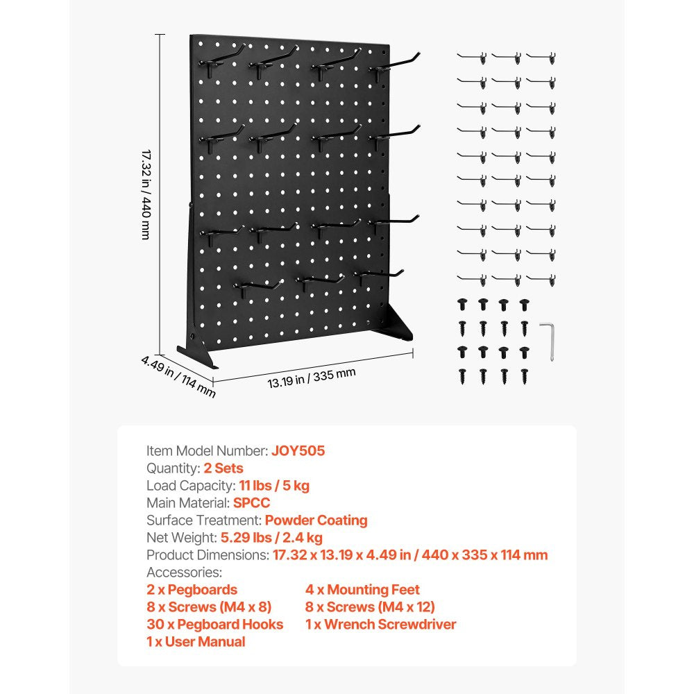 VEVOR Pegboard Display Stand, 17 x 13 Inch Tabletop Pegboard Display Stand with 30 Hooks, Thickened Cold-Rolled Steel Peg Board Panel for Grocery, Retail Store and Jewelry Shop, Black (2 PCS)