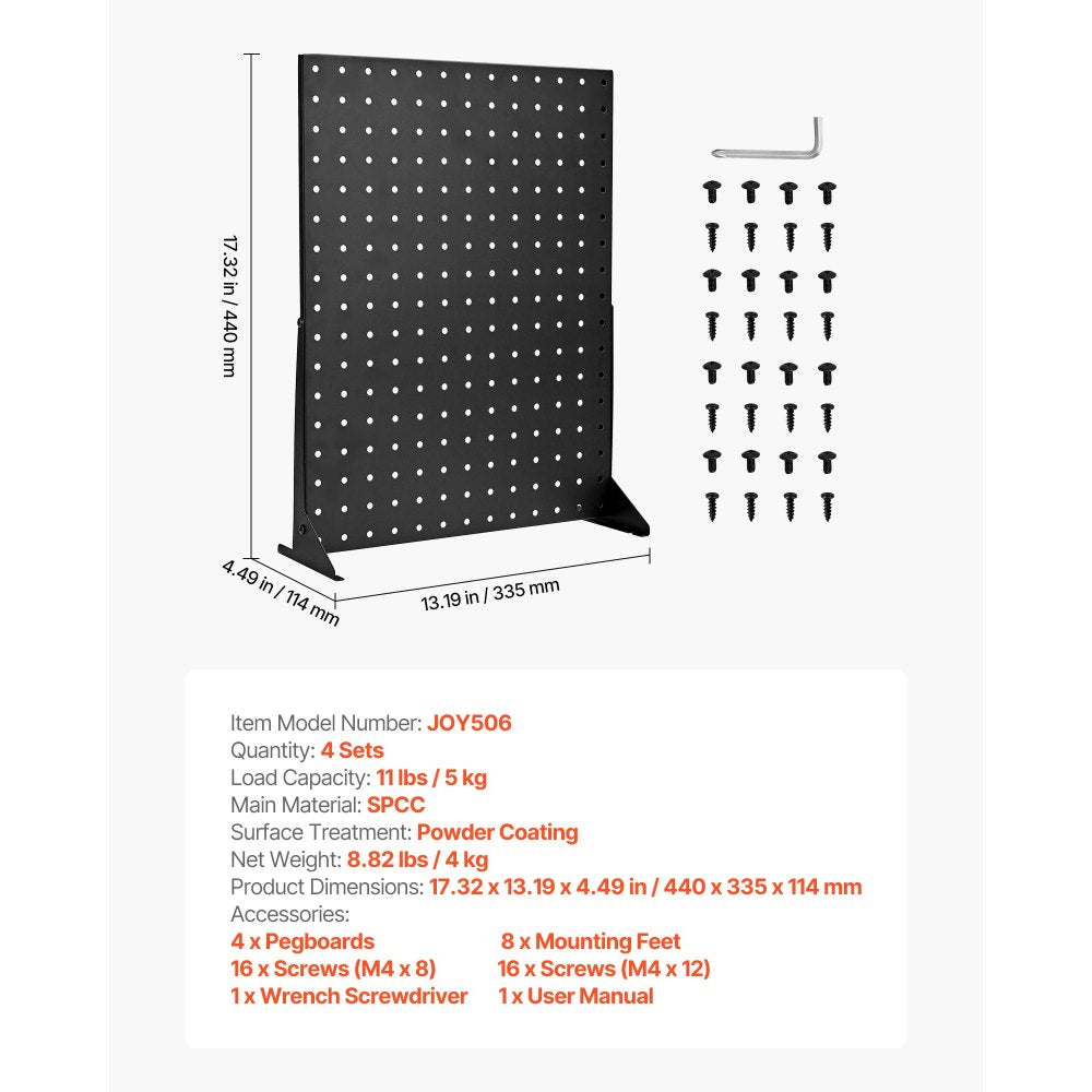 VEVOR Pegboard Display Stand, 17 x 13 in Tabletop Pegboard Display Stand, Accessories Rack Organizer, Thickened Cold-Rolled Steel Peg Board Panel for Grocery Retail Store Jewelry Shop, Black (4 PCS)