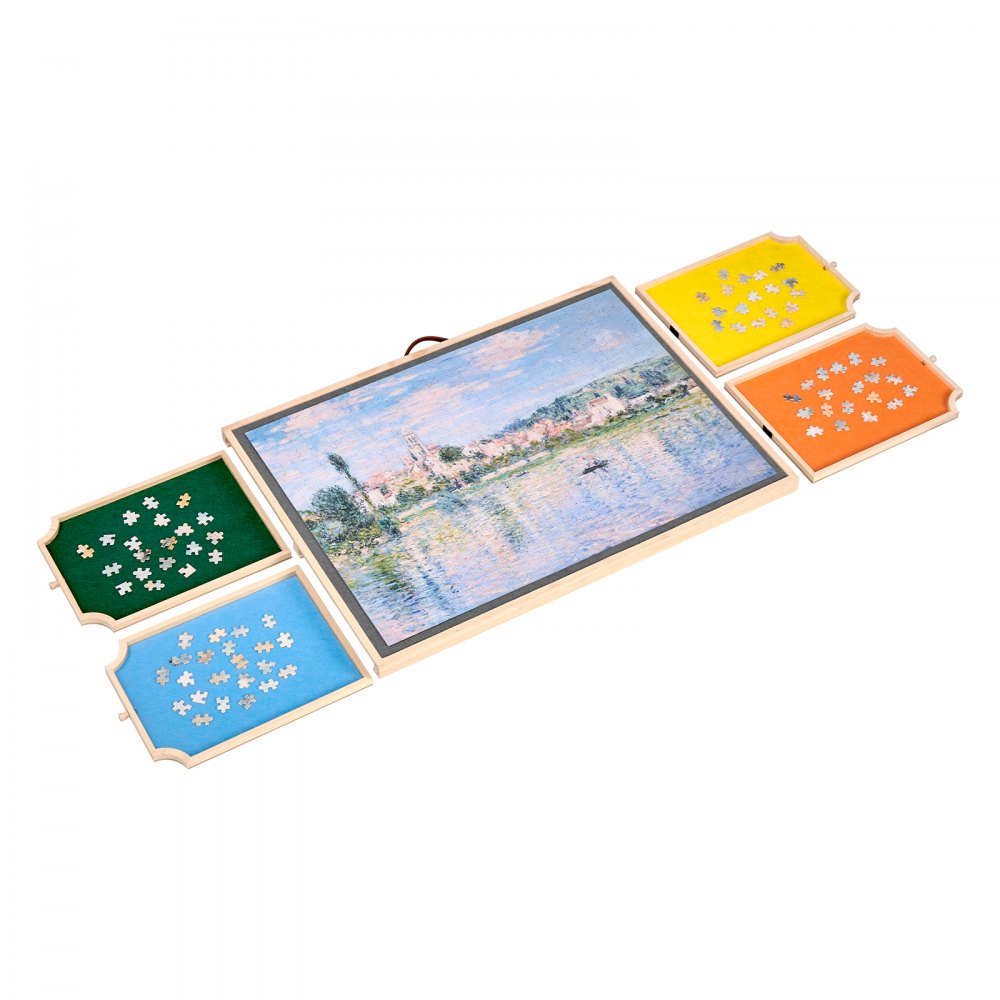 VEVOR 1000 Piece Rotating Puzzle Board with 4 Colorful Felt Drawers and Cover, 29x21 in Portable Wooden Table, Adjustable 2-Tilting-Angle Jigsaw Puzzle Accessories for Adults, Birthday Gift for Mom